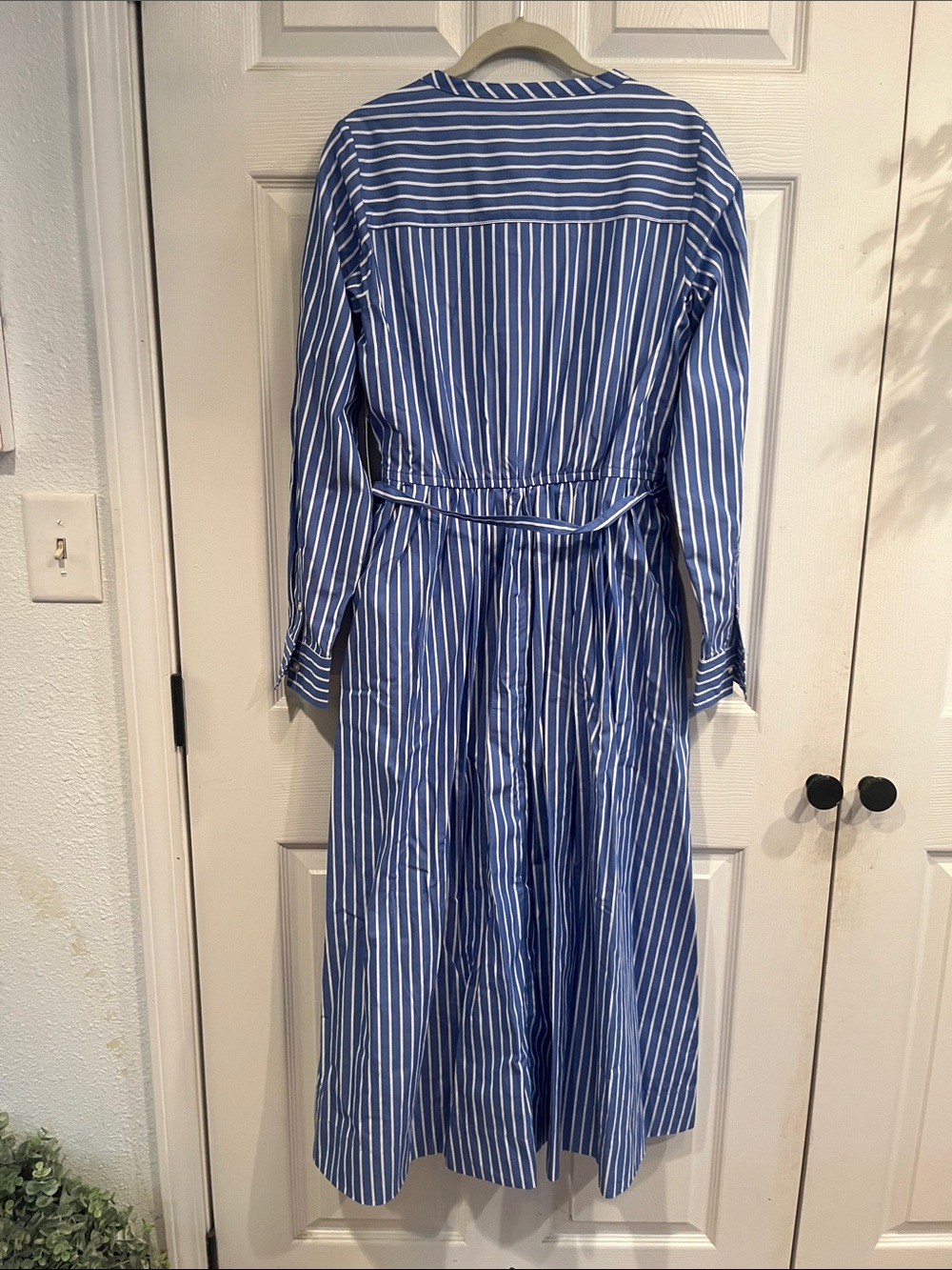 Striped Blue & White Midi Shirt Dress with Tie Waist - Picture 10 of 10
